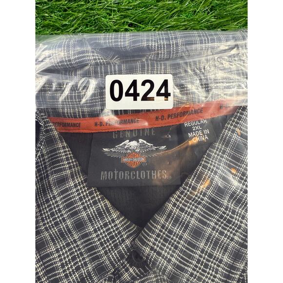 Harley-Davidson H-D Performance Plaid Button-Up Shirt Black Gray 2XL Long Sleeve - Picture 7 of 7